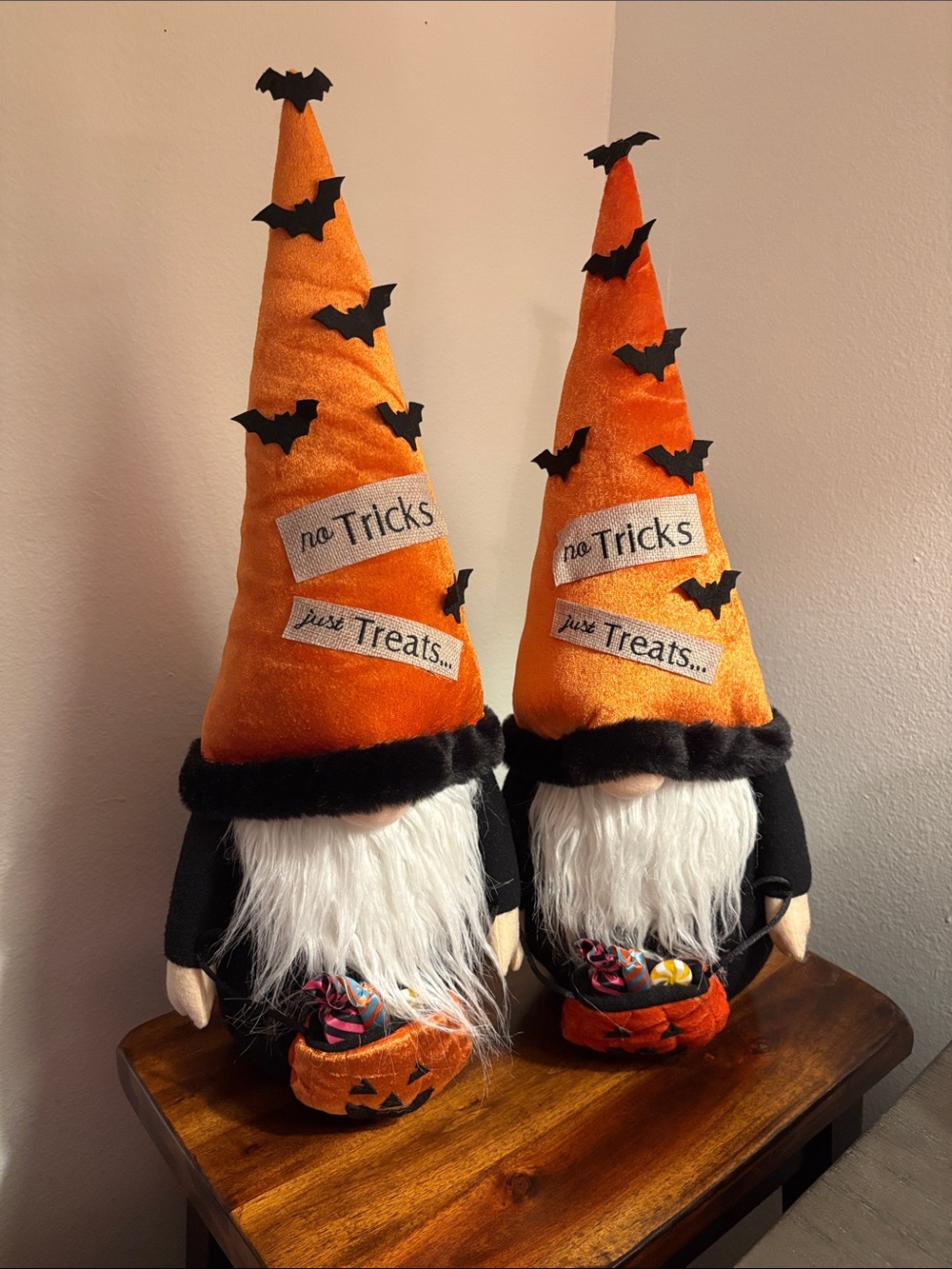 Halloween Gnomes Pair No Tricks Just Treats Large Plush Sitter Set NWT